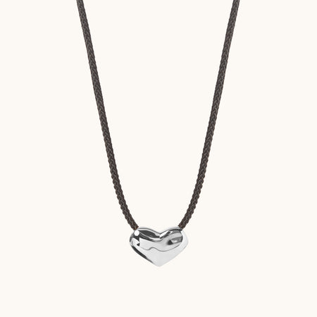 Heart Cord Necklace Silver